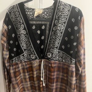 TRICIA FIX / PLAID  PATCHWORK REPURPOSED PULLOVER